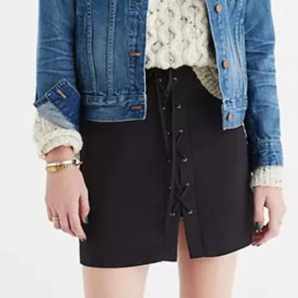 Madewell Black Lace-Up Mini Skirt